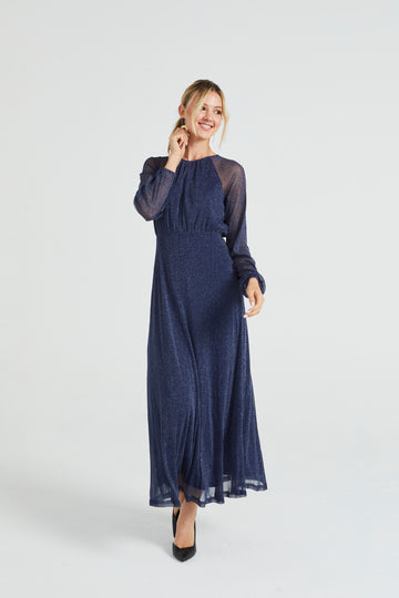 Sparkly Lurex Flickering Chiffon Long Sleeve Maxi Angeleye